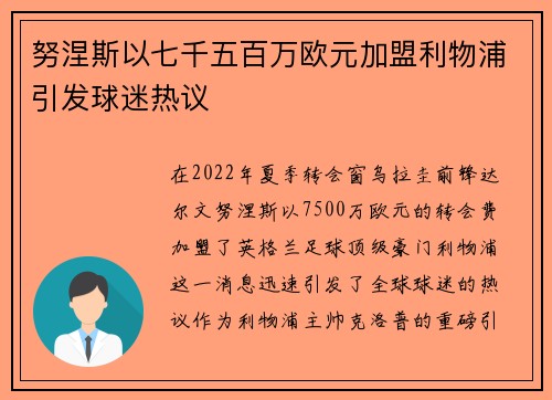 努涅斯以七千五百万欧元加盟利物浦引发球迷热议